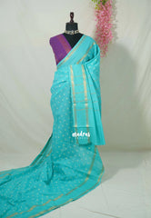 Cyan Blue with Magenta - Subbulakshmi - Sungudi 100 Count Saree with Rettapetta Rudraksham Border Ayutha ezhuthu Buttas with Blouse Combo - Best for Casual Wear | Summer Wear | School | College | Office wear