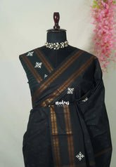 Jet Black - Subbulakshmi - Sungudi 100 Count Saree with Rettapetta Rudraksham Border Ayutha ezhuthu Buttas with Blouse Combo - Best for Casual Wear | Summer Wear | School | College | Office wear
