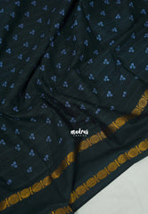 Elephant Grey (Closest Black) - Subbulakshmi - Sungudi 100 Count Saree with Rettapetta Rudraksham Border Ayutha ezhuthu Buttas and Stripes with Blouse Combo - Best for Casual Wear | Summer Wear | School | College | Office wear