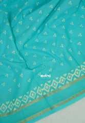 Cyan Blue - Subbulakshmi - Sungudi 100 Count Saree with Rettapetta Rudraksham Border Ayutha ezhuthu Buttas with Blouse Combo - Best for Casual Wear | Summer Wear | School | College | Office wear