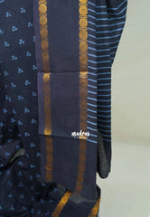 Midnight Blue - Subbulakshmi - Sungudi 100 Count Saree with Rettapetta Rudraksham Border Ayutha ezhuthu Buttas with Blouse Combo - Best for Casual Wear | Summer Wear | School | College | Office wear