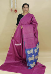 Magenta pink - Sundari – Premium Kota Tussar Silk Saree with Pichwai Cow Printed pallu and blouse