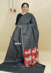 Deep Grey - Sundari – Premium Kota Tussar Silk Saree with Pichwai Cow Printed pallu and blouse
