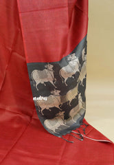 Classic red - Sundari – Premium Kota Tussar Silk Saree with Pichwai Cow Printed pallu and blouse