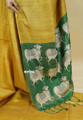 Mustard Yellow - Sundari – Premium Kota Tussar Silk Saree with Pichwai Cow Printed pallu and blouse