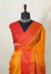 Sunlit Mustard Orange - Tansui silk plain body with temple border