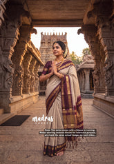 Taupe Grey - Sico Gadwal Semi Silk Checks with Traditonal Rudraksham Border - Best for Wedding Functions