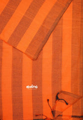 Orange with Black - Thaara - Multicolor horizontal stripes khadi