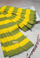Lime Yellow with Blue - Thaara - Multicolor horizontal stripes khadi