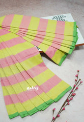Yellow with Pink - Thaara - Multicolor horizontal stripes khadi