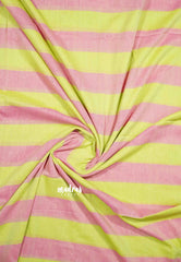 Yellow with Pink - Thaara - Multicolor horizontal stripes khadi