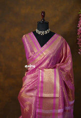 Golden Shade Lilac Pink - Thendral - Kanchi Soft Tissue Silk Saree with Rich Pallu and Blouse - Perfect for Wedding Functions