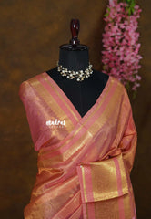 Golden Shade Candle Light Peach - Thendral - Kanchi Soft Tissue Silk Saree with Rich Pallu and Blouse - Perfect for Wedding Functions