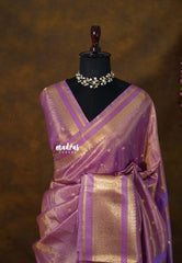 Golden Shade Lavender Mist - Thendral - Kanchi Soft Tissue Silk Saree with Rich Pallu and Blouse - Perfect for Wedding Functions