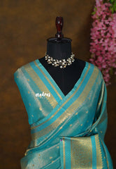 Golden Shade Cyan Blue - Thendral - Kanchi Soft Tissue Silk Saree with Rich Pallu and Blouse - Perfect for Wedding Functions