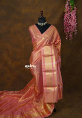 Golden Shade Candle Light Peach - Thendral - Kanchi Soft Tissue Silk Saree with Rich Pallu and Blouse - Perfect for Wedding Functions