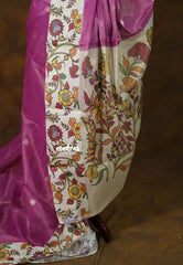 Golden Shade Magenta Pink - Thendral - Kanchi tissue silk Saree with Floral Pallu - Best for Small Functions