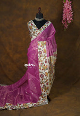 Golden Shade Magenta Pink - Thendral - Kanchi tissue silk Saree with Floral Pallu - Best for Small Functions