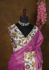 Golden Shade Magenta Pink - Thendral - Kanchi tissue silk Saree with Floral Pallu - Best for Small Functions