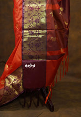 Temple Sunset Orange - Thendral - Kanchi semi silk with paithani border - Perfect for Festive Wear