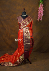 Temple Sunset Orange - Thendral - Kanchi semi silk with paithani border - Perfect for Festive Wear