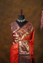 Temple Sunset Orange - Thendral - Kanchi semi silk with paithani border - Perfect for Festive Wear