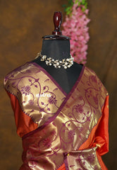 Temple Sunset Orange - Thendral - Kanchi semi silk with paithani border - Perfect for Festive Wear
