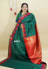 Dark Green - Thendral - kanchi semi silk with meenakari temple Border