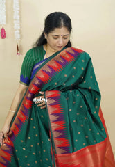 Dark Green - Thendral - kanchi semi silk with meenakari temple Border