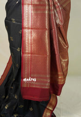 Jet Black with Maroon Red - Thendral - Kanchi Semi Silk Saree with Mango Border - Perfect for Wedding Functions