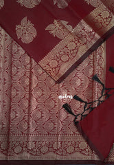 Araku Maroon - Thendral - Kanchi Semi Silk Flower Border with Buttas - Best for Pooja Functions | Diwali Festive