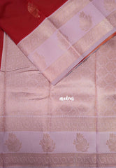 Chilli Red with Pink - Thendral - Kanchi Semi Silk Flower Border with Contrast Pallu and Blouse - Best for Pooja Functions | Diwali Festive