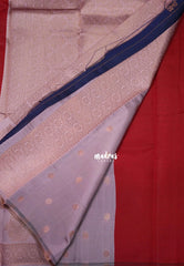 Chilli Red with Pink - Thendral - Kanchi Semi Silk Flower Border with Contrast Pallu and Blouse - Best for Pooja Functions | Diwali Festive