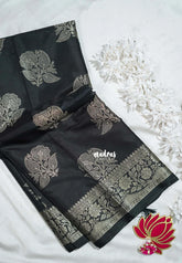 Nightfall Black - Thendral - Kanchi Semi Silk Flower Border with Buttas - Best for Pooja Functions | Diwali Festive