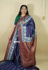 Navy Blue - Thendral - kanchi semi silk with patola weaving