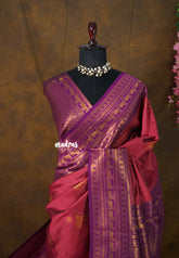 Royal Rosewood Pink - Thendral - Kanchi Semi Silk with Pichwai Cow Border - Perfect for Festive Wear | Gifting | Set sarees
