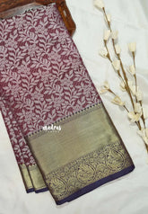 Wine brown - Thendral - Kanchi semi silk with thread weaving body with zari border - Perfect for Wedding Functions