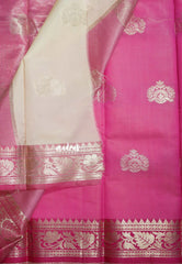 Ivory Beige - Thendral - Kanchi Semi Soft Silk Contrast Pallu and Blouse Design 2 - Best for Small Functions