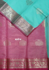 Aqua Green - Thendral - Kanchi Semi Soft Silk Contrast Pallu and Blouse Design 2 - Best for Small Functions