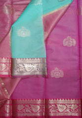 Aqua Green - Thendral - Kanchi Semi Soft Silk Contrast Pallu and Blouse Design 2 - Best for Small Functions