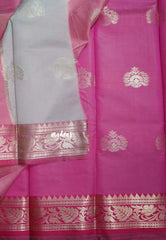 Steel Grey - Thendral - Kanchi Semi Soft Silk Contrast Pallu and Blouse Design 2 - Best for Small Functions