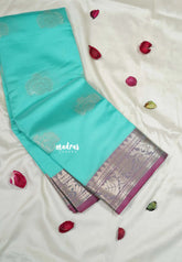 Aqua Green - Thendral - Kanchi Semi Soft Silk Contrast Pallu and Blouse Design 2 - Best for Small Functions