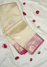 Ivory Beige - Thendral - Kanchi Semi Soft Silk Contrast Pallu and Blouse Design 2 - Best for Small Functions