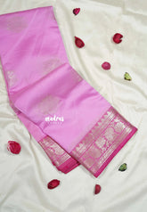 Rose Pink - Thendral - Kanchi Semi Soft Silk Contrast Pallu and Blouse Design 1 - Best for Small Functions