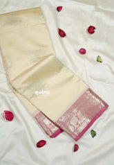Ivory Beige - Thendral - Kanchi Semi Soft Silk Contrast Pallu and Blouse Design 1 - Best for Small Functions