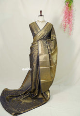 Golden Shade Midnight Blue - Thendral - Kanchi tissue silk Saree with Rich Pallu and Blouse - Perfect for Wedding Functions