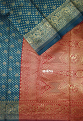 Deep Teal with Mayil - Thendral - Kanchi Art Silk Saree with Mayil Border and Buttas - Perfect for Wedding Functions
