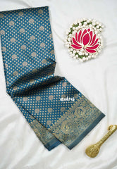 Deep Teal with Mayil - Thendral - Kanchi Art Silk Saree with Mayil Border and Buttas - Perfect for Wedding Functions