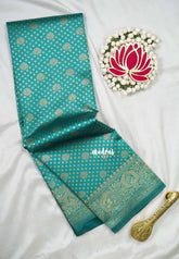 Teal with Mayil - Thendral - Kanchi Art Silk Saree with Mayil Border and Buttas - Perfect for Wedding Functions