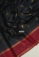 Jet Black with Maroon - Thendral - Kanchi Semi Silk Saree with Rettapet Border - Perfect for Wedding Functions